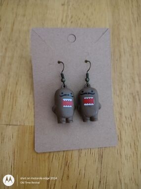 Domo Kun Mustache Dangle Earrings Handmade Cute Kawaii